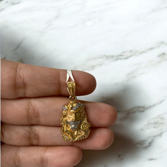 18K Yellow - White Gold Jesus Face Pendant With Zircons / 6.3gr