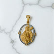 18K Yellow Gold Sacred Heart Of Jesus Pendant With Blue/White Zircons / 20.8gr / 2.6in