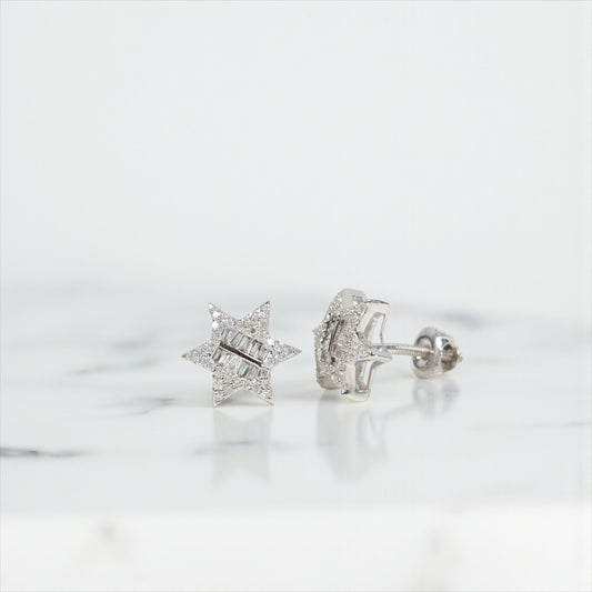 10K WG Diamond Star Stud Earrings / 1.46gr / 10mm  / D 0.40Ct