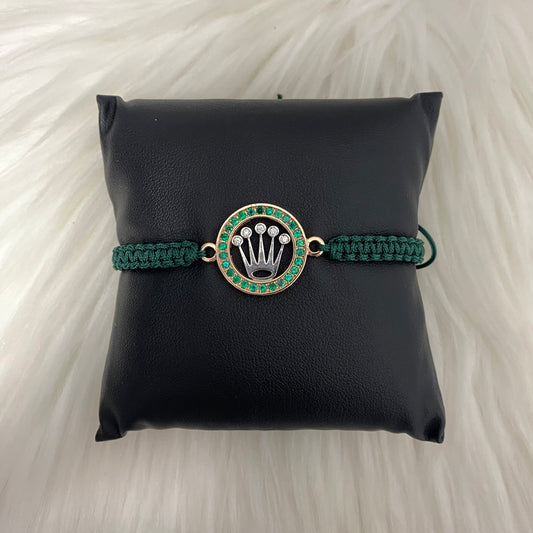 18K Rose-White Gold Diamond Crown Round Tejida Adjustable Bracelet Ct Dia/Emerald / 7.6gr