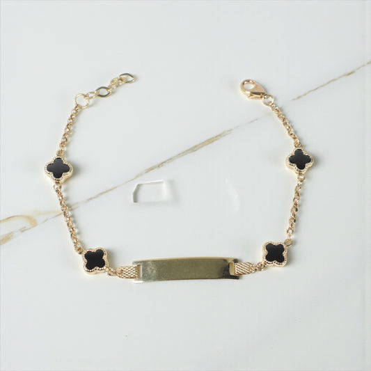 14K YG Baby Roll-on Name Plate With Black Clover Bracelet / 2.23gr / 2mm / 6in  /