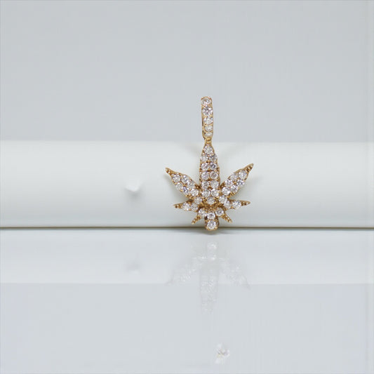 10K YG Diamond Cannabis Leaf Pendant / 2.9gr / 1in / D-0.6Ct