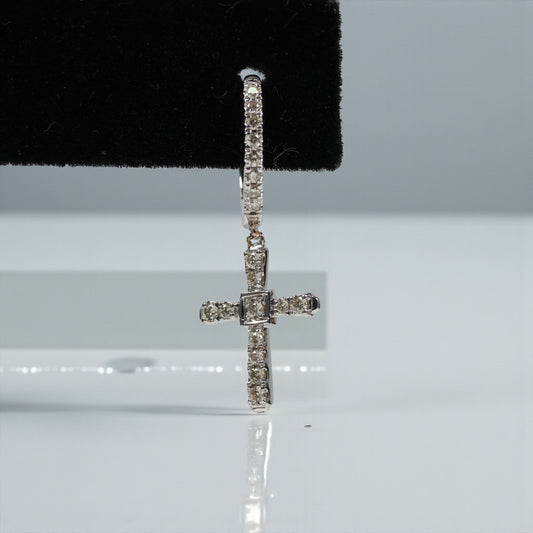14K WG Diamond Cross Hoop Earrings / 2.27gr /  / D-0.40Ct