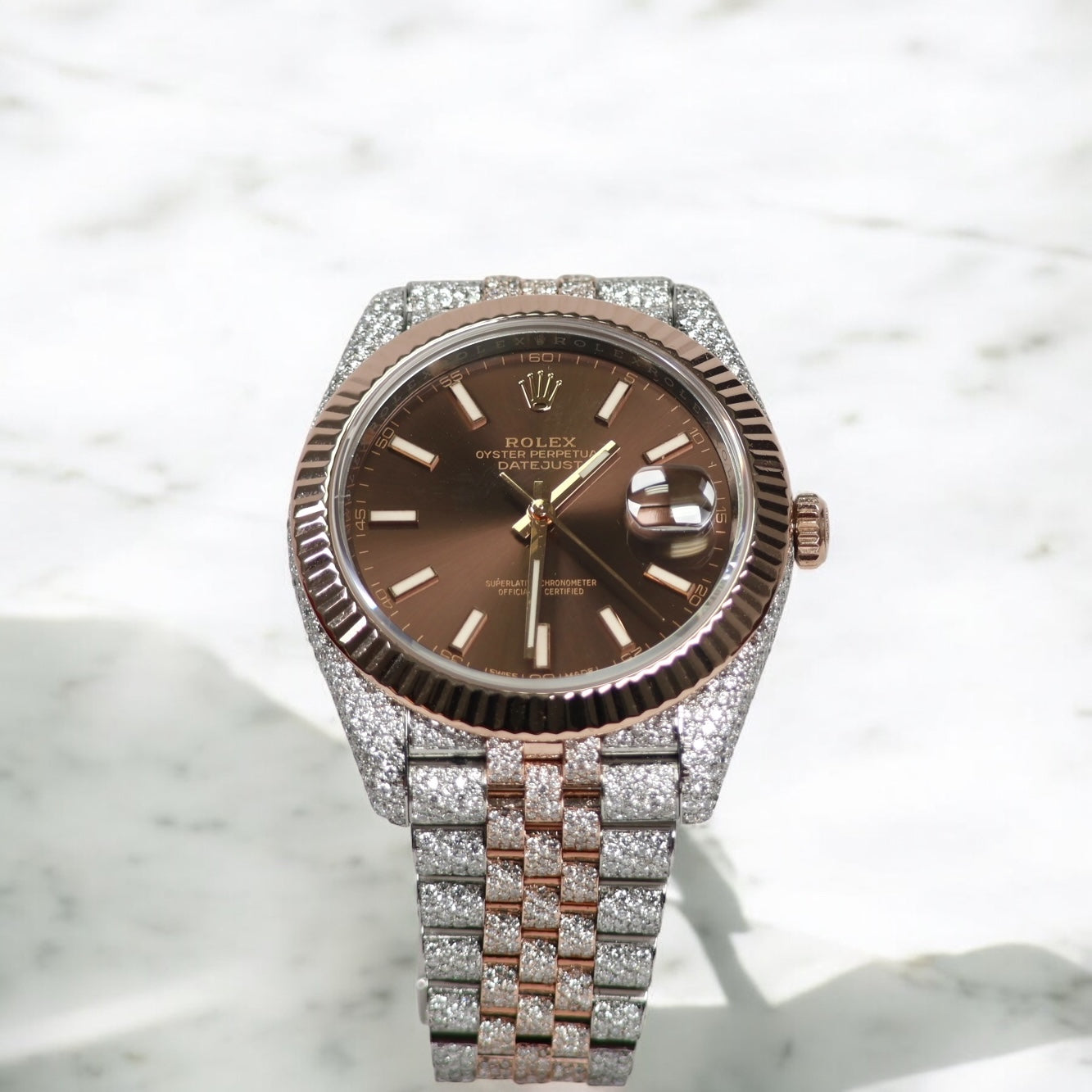 Watch Rolex Date Just 2019 Chocolate 2 Tone All Factory Watch /  / 41mm / Aftermarket Vvs1 Natural Diamonds