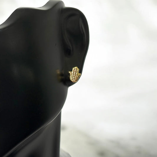 18K Yellow Gold Hamsa Hand Stud Earrings / 0.57gr / 7mm