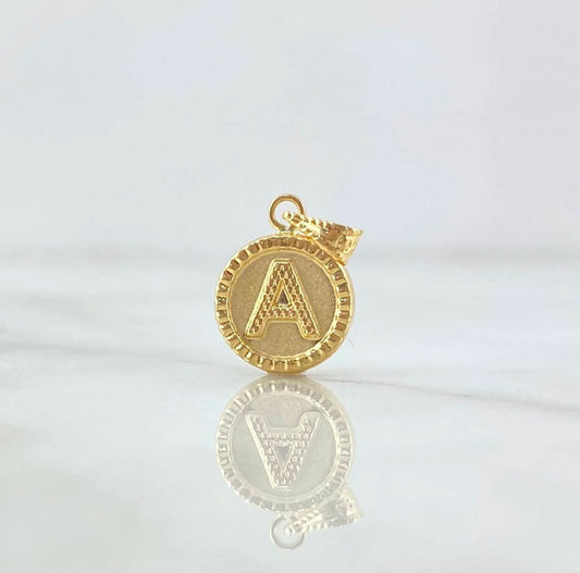 18K Yellow Gold Letter A  Pendant Bordered Circle / 0.63gr / 0.3in