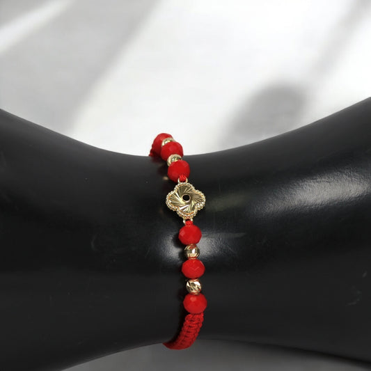 18K YG Diamond Cut Clover- Diamond Cut Balls Bracelet Tejido / 1.22gr / Adjustable /