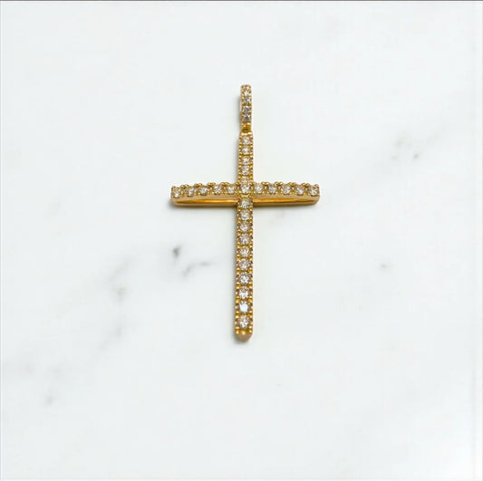 14K Yellow Gold Diamond Cross Thin Pendant / 3.6gr