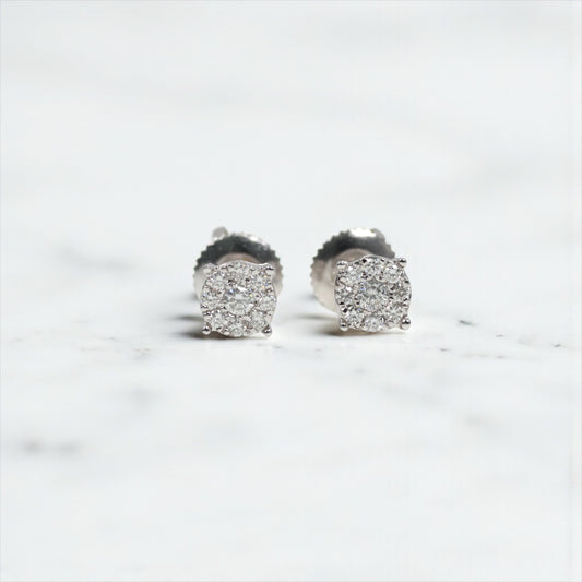 14K WG Diamond Round Luxury Stud Earrings / 1.16gr / 5mm / D-0.25Ct