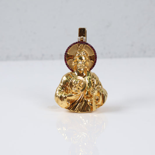10K Yellow Gold San Judas Pendant 0.23Ct Lab Dia / 23.1gr / 2in