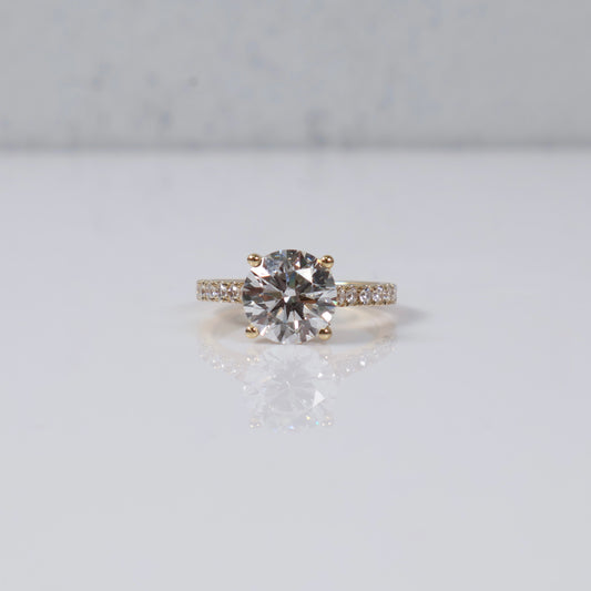 14K YG Lab Diamond Round Cut With Certificate Engagement Ring / 4.18gr / Sz 7 / 3.60 CTTW Lab VS / E-F