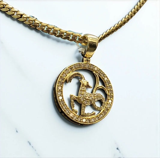 Aries Sign Pendant 10K Yellow Gold With Diamond / 1.33Ct Dia/ 5.5gr