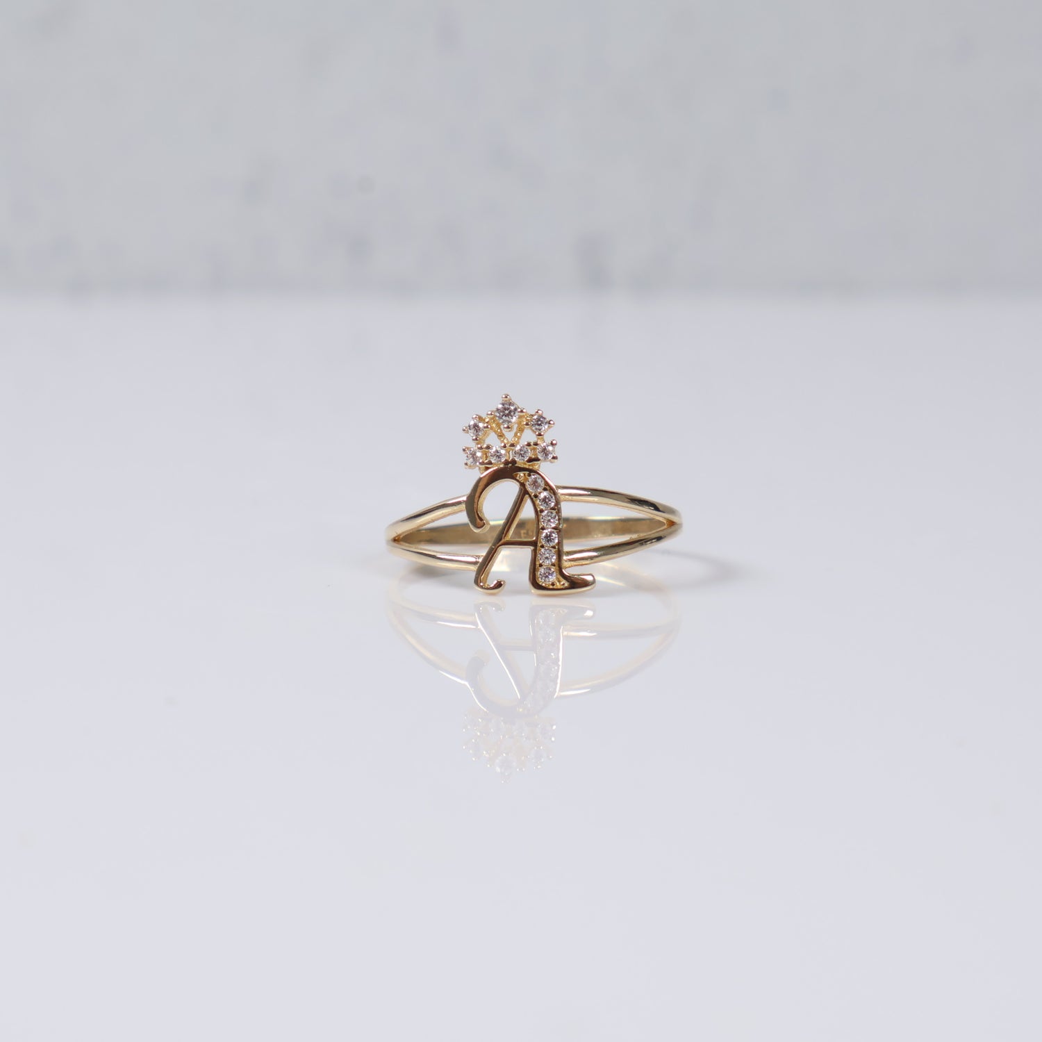 14K Yellow Gold Letter A Ring With Zircons / 1.3gr / Size 7.5