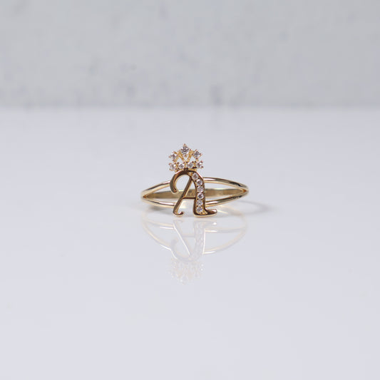 14K Yellow Gold Letter A Ring With Zircons / 1.3gr / Size 7.5