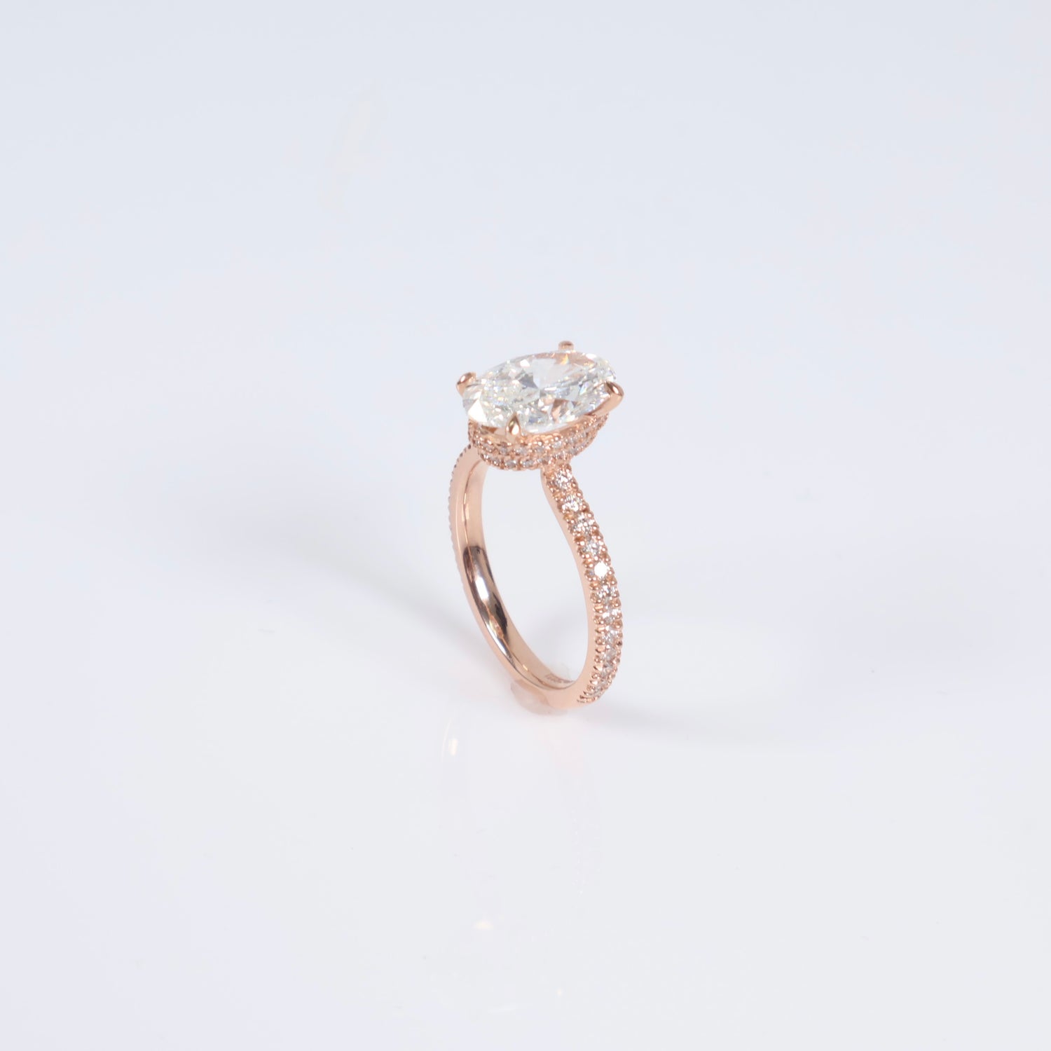 14K RG Lab Diamond Oval Cut Brilliant With Certificate Engagement Ring / 3.9gr / Sz 7 / 3.02Ct Lab / F / VS1