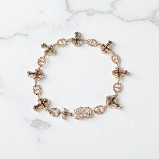 10K YG Diamond Crosses Multicolor Bracelet / 15.9gr / 6.9mm / 8 1/4in / Wt Dia