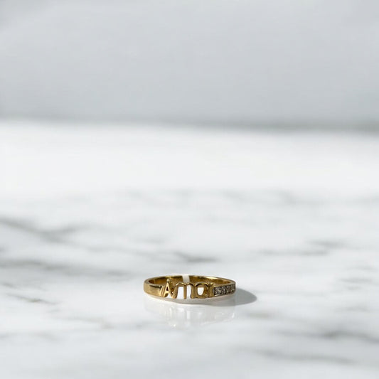 18K Yellow Gold Amor Ring With Zircons / 2.2gr / Size 7.5