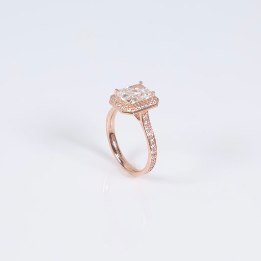 14K RG Lab Diamond Cut Cornered Rectangular Modified Brilliant With Certificate Engagement Ring / 4gr / Sz 6 3/4 / 2.09Ct Lab Dia / F / VS
