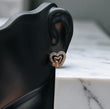 10K Yellow - White Gold Two Hearts Stud Earrings With Diamonds 3/8 Ct / 2.1gr