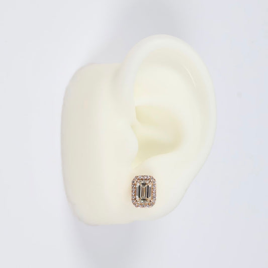 14K YG Lab Diamond Emerald Cut Stud Earrings / 2.5gr / 10mm / 2.50Ct Lab / VS / F