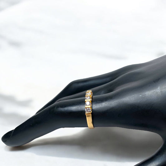 18K Yellow Gold Segmented Line Ring With Zircons / 3.1gr / Size 7