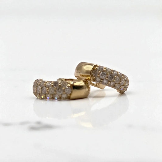 14K Yellow Gold Diamond Luxury Hoop Earrings 0.55Ct / 1.6gr