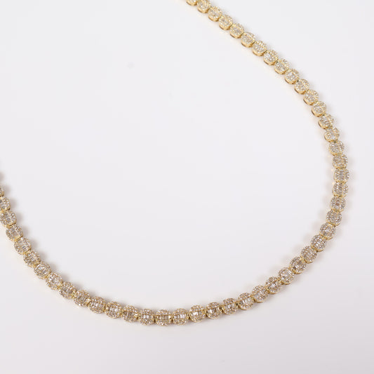 10K YG Diamond Baguette Square Luxury Chain / 22.3gr / 5mm / 17in / D-5Ct