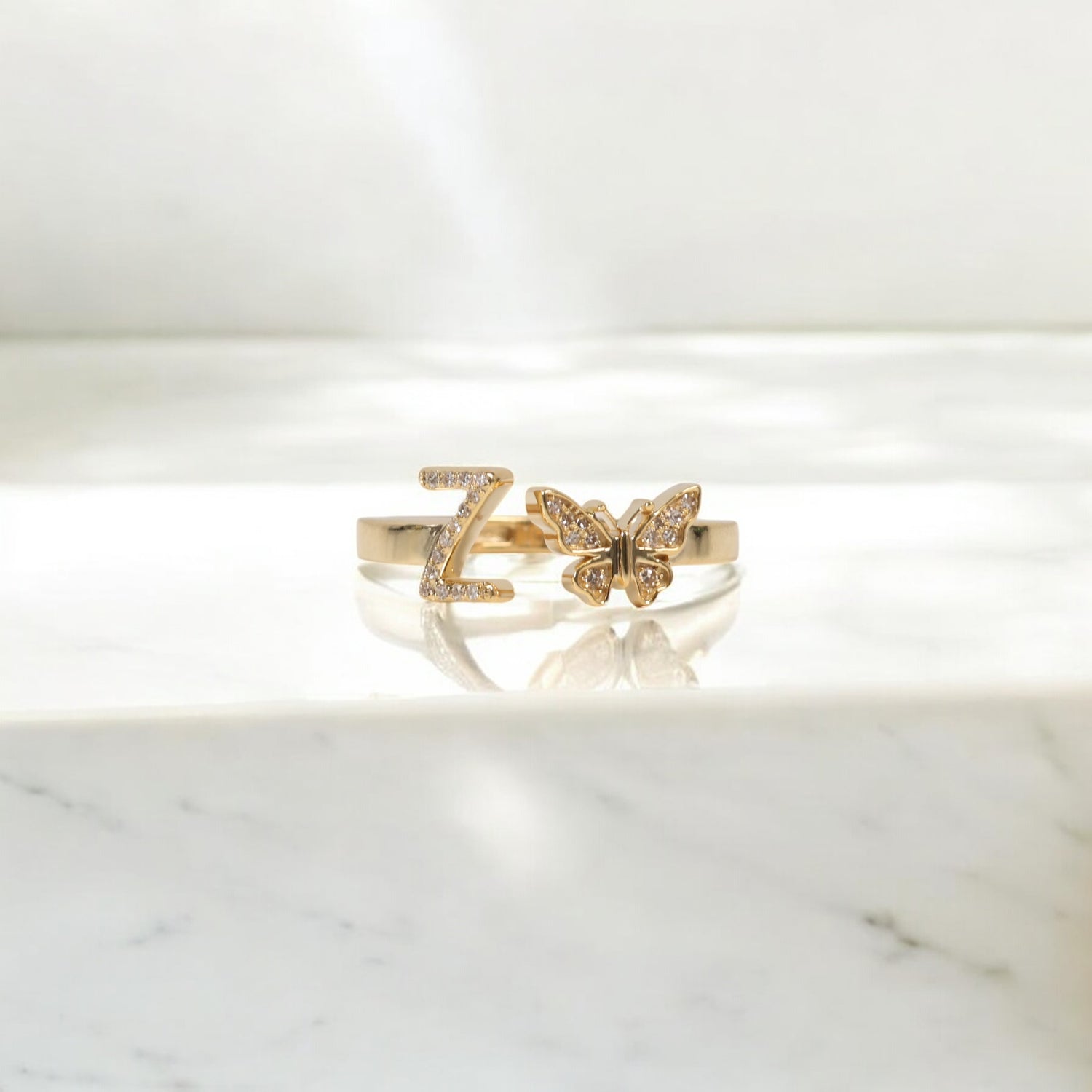 10K YG Diamond Butterfly - Letter Z Rings / 2.1gr / Sz 6.5 / 0.07Wt Dia