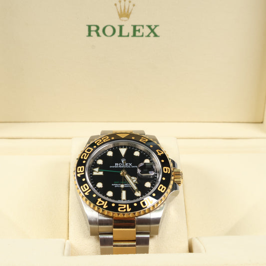 Rolex GMT Master II Black Ceramic Bezel Stainless Steal 18K Yellow Gold Ref 116713LN Watch / 40mm /