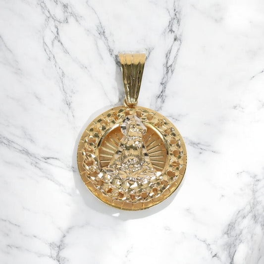 10K YG Round Saint Lazarus Pendant / 27.78gr / 2.5in /