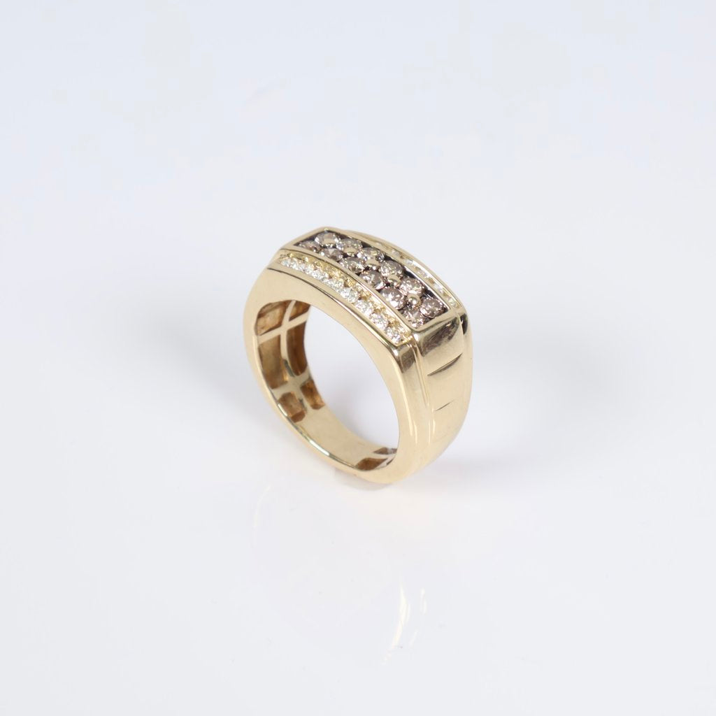 14K YG Diamond Luxury 4 Lines Ring / 7.6gr / Sz 9.5 / 1Ct Dia