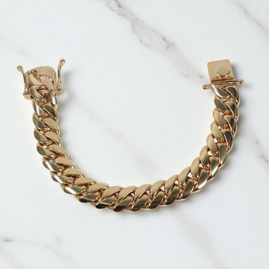 10K YG Cuban Links Bracelet / 107gr / 14mm - 7 3/4in /