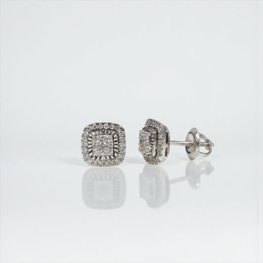 10K WG Diamond Double Square Fashion Stud Earrings / 2.4gr / 8mm / D 0.45Ct