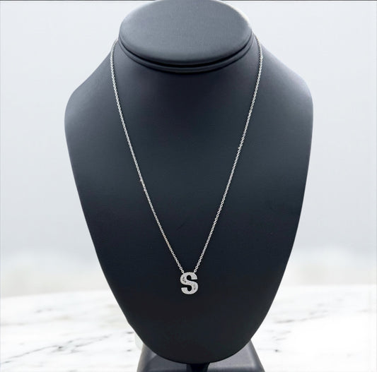 14K White Gold Diamond Letter S Jewelry Set 0.50Ct Dia / 3.9gr / 1.3mm / 18in
