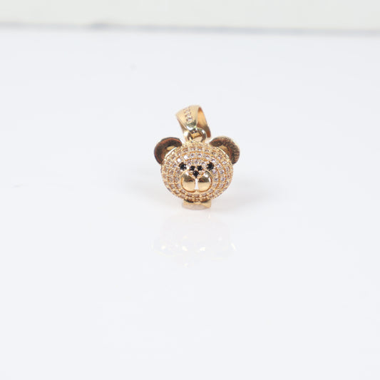 18K YG Bear Face Pendant / 3.1gr / 0.8in / Black/White Zircons