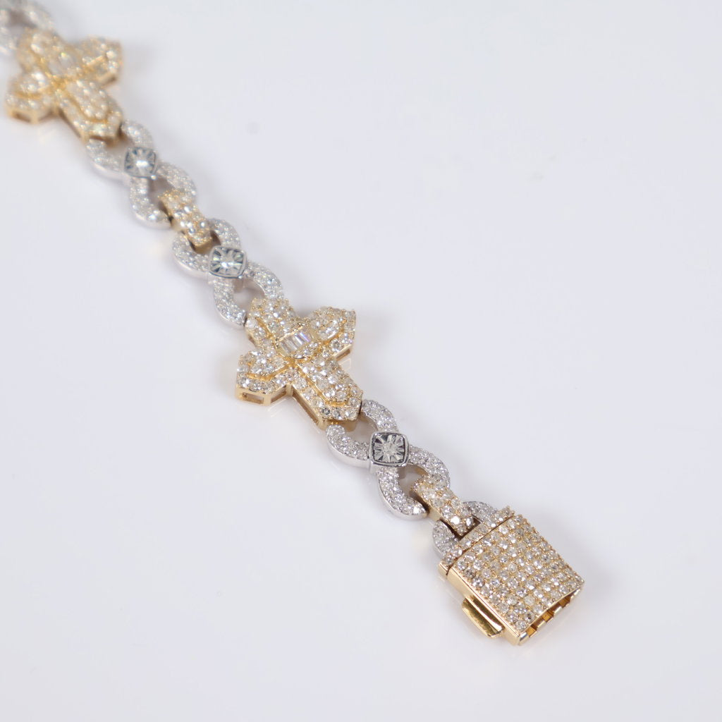 10K 2 Tone Diamond Cross-Infinite Bracelet / 15gr / 7mm / 8in / 4Ct / VS2-SI / G-H