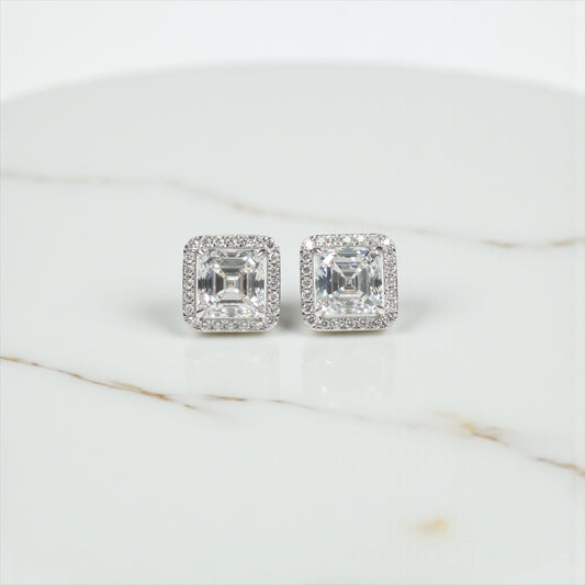 14K WG Lab Diamond Square Fashion With Certificate Stud Earrings / 3.31gr / 11mm / Lab As 3/3Ct - D 0.48Ct