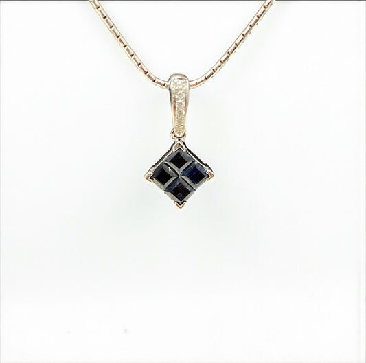 14K White Gold Diamond Square Jewelry Set Ct Dia/Sapphire / 4.8gr / 0.8mm / 18in