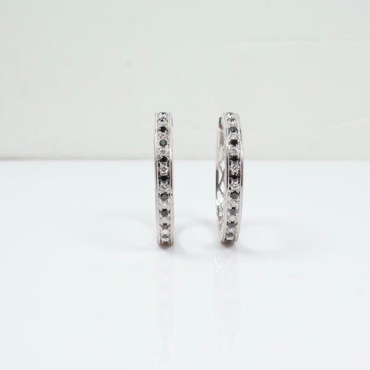 18K WG Diamonds Black and White Luxury Hoop Earrings / 15.8gr / 1.3in / D-0.63Ct