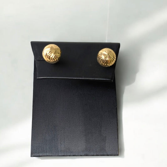 18K Yellow Gold Diamond Cut Ball Stud Earrings / 1.38gr / 9mm
