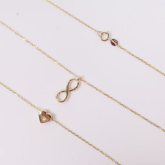 14K YG Double Heart - Infinite Set Jewelry / 3.5gr / 1mm / 22in /