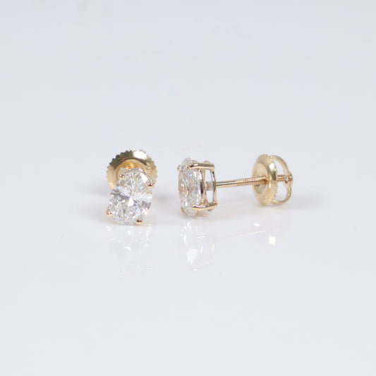 14K YG Lab Diamond Oval Cut Stud Earrings / 1.07gr / 7mm / 1.45 CTTW Lab VS / E-F