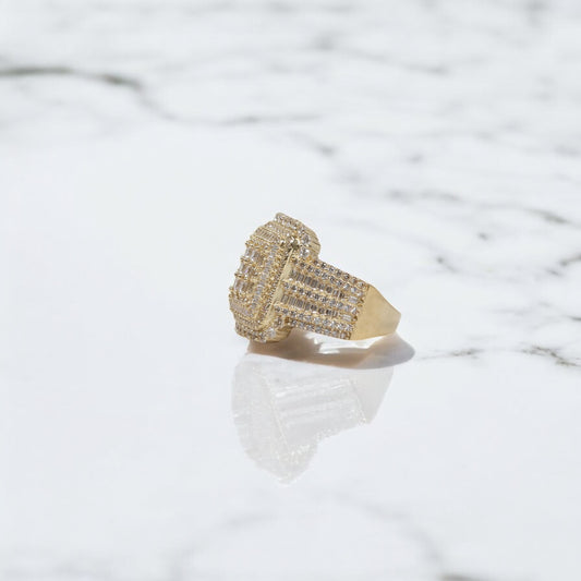 10K YG Luxury Rectangle Rings / 9.3gr / Sz 11 / White Zircons