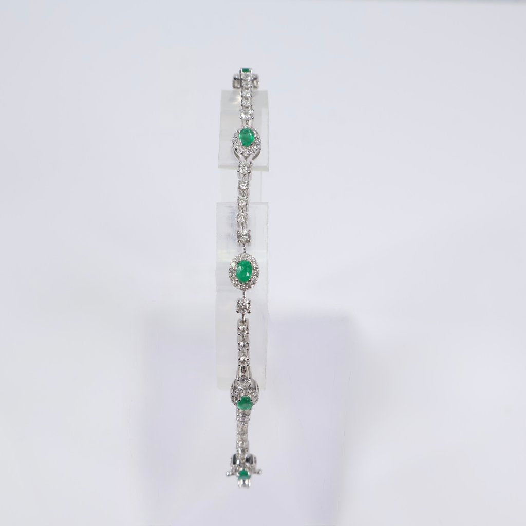 14K WG Diamond Tennis With Emerald Bracelet / 11.3gr / 2.3mm / 6in / 3.25Ct / VS2-SI / G-H / Eme 1.10Ct