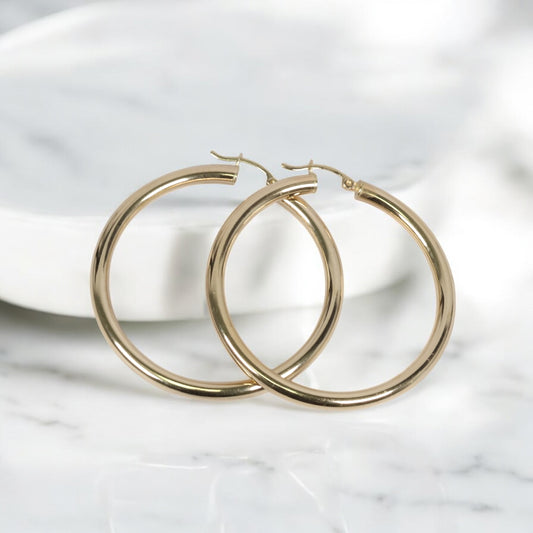 10K YG Fashion Hoop Earrings / 4.9gr / 1.7in /