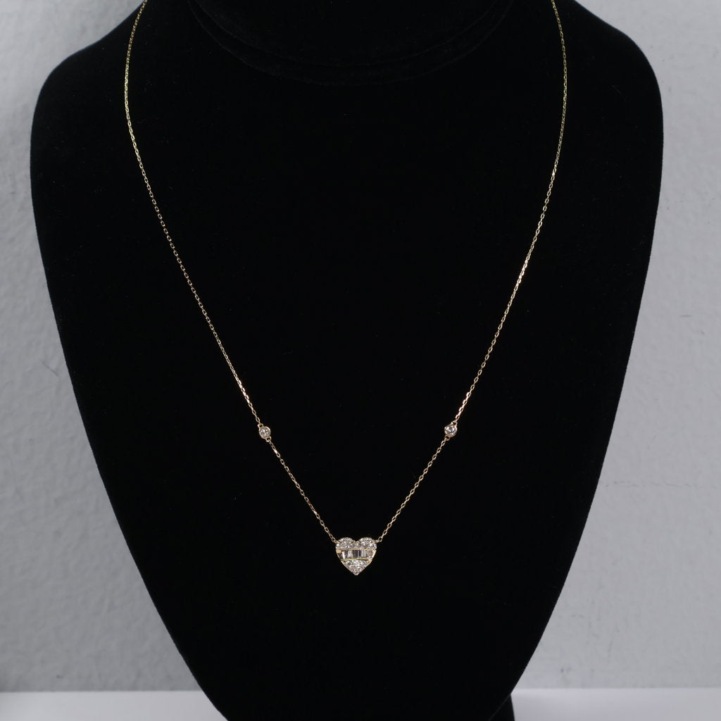 14K YG Diamond Little Heart Set Jewelry / 2gr / 1mm / 18in / 0.60Ct / VS2-SI / G-H