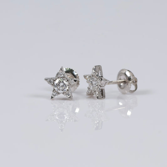 14K WG Lab Diamond Star Stud Earrings / 1.16gr / 8mm / 0.50 CTTW Lab VS / E-F