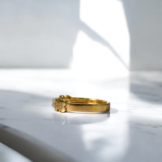 18K Yellow Gold Bear Ts Ring With Zircons / 2.4gr / Size 7.5