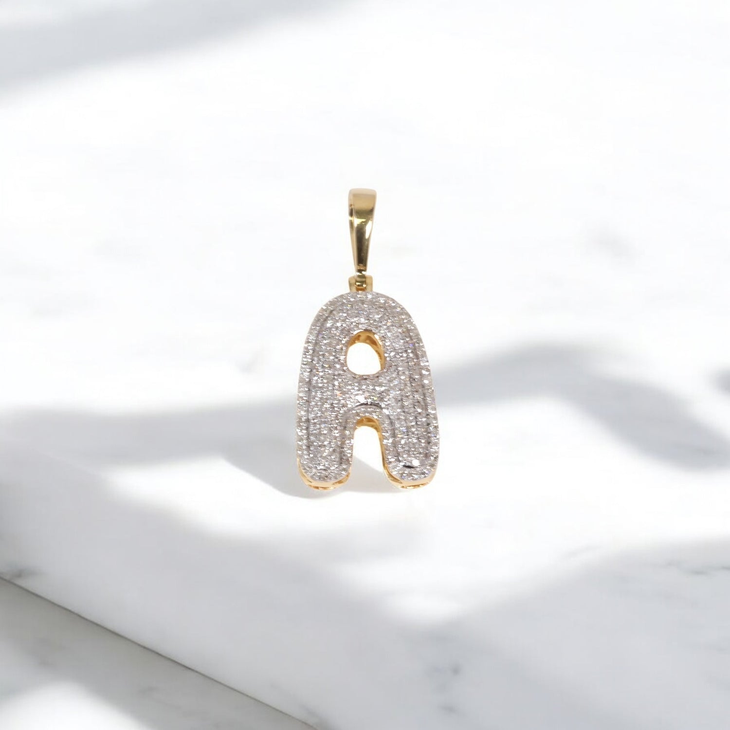 10K YG Diamond Letter A Pendant / 2.2gr / 1.1in / 0.42Wt Dia