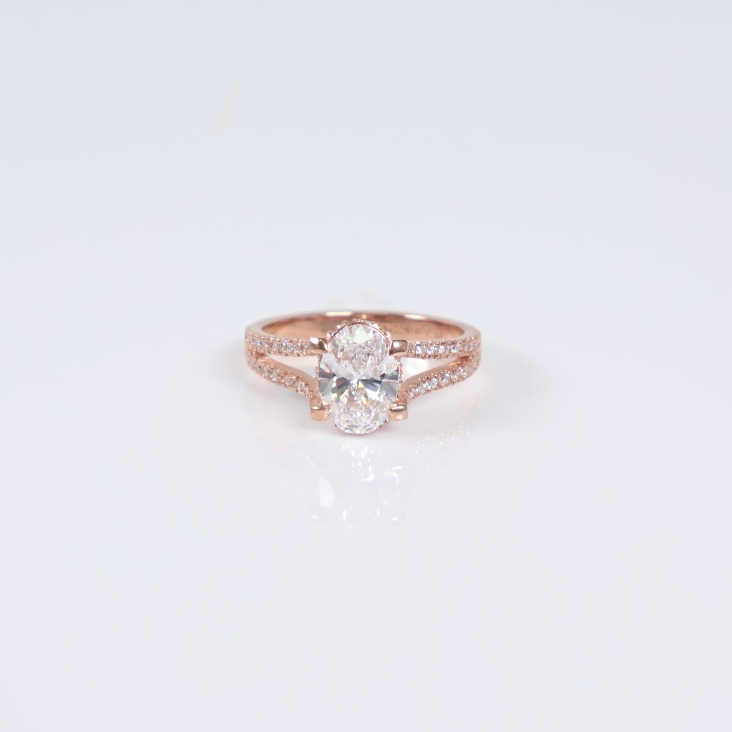 14K RG Lab Diamond Oval Cut Brilliant With Certificate Engagement Ring / 3.54gr / Sz 6 3/4 / 1.50Ct Lab / D / VS 1